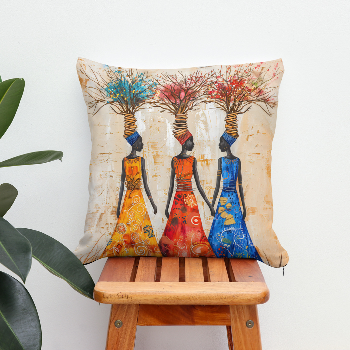 Kissen: African Women with Colorful Firewood