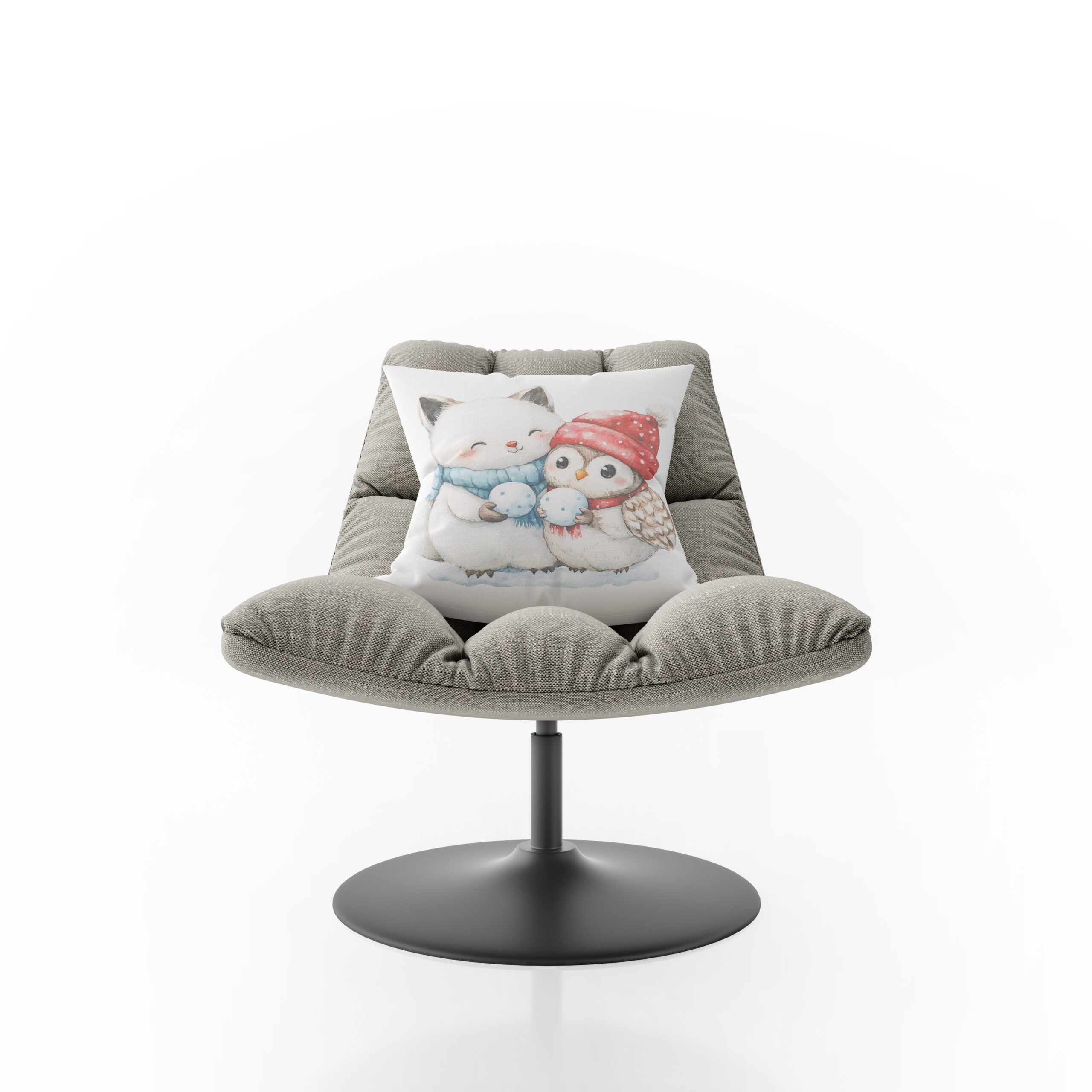 Kissen: Watercolor Illustration of Arctic Fox and Owl with Snowballs - immagine 2