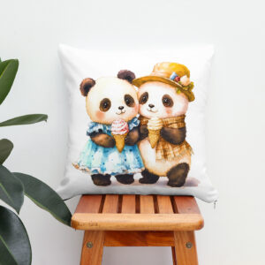Kissen: Watercolor Illustration of Two Pandas Eating Ice Cream