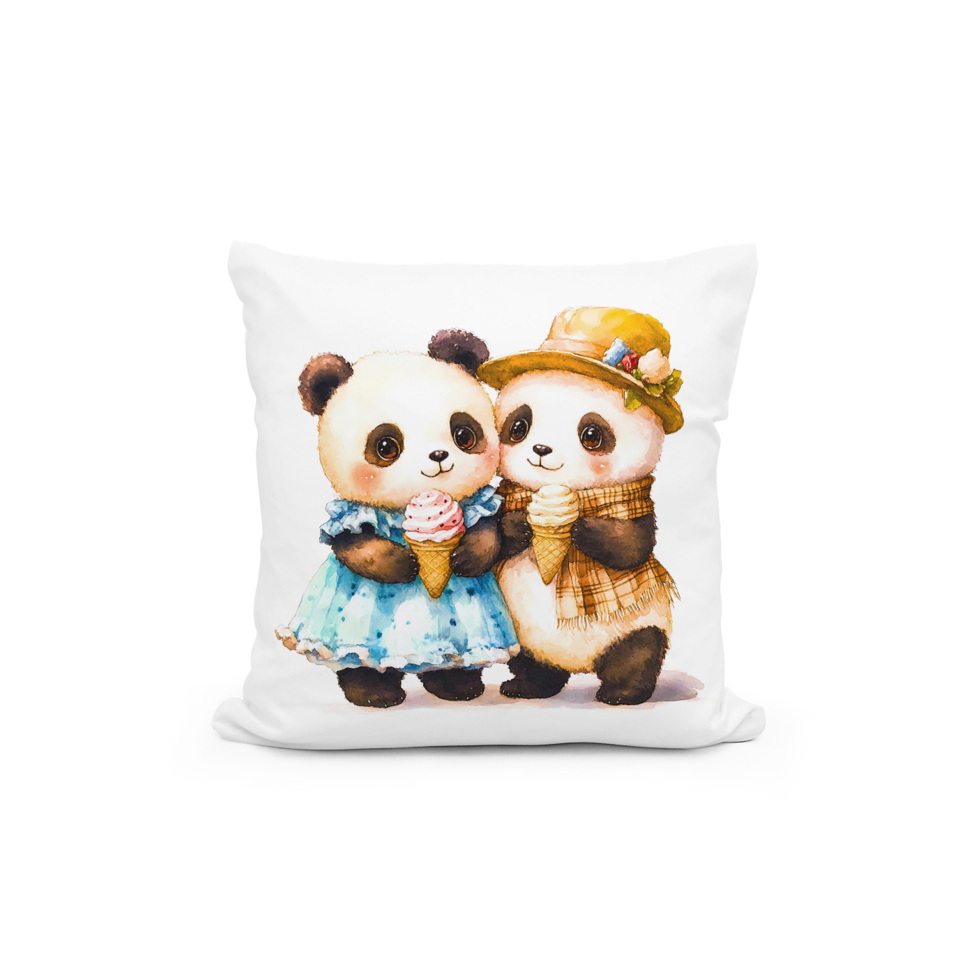 Kissen: Watercolor Illustration of Two Pandas Eating Ice Cream – Bild 2