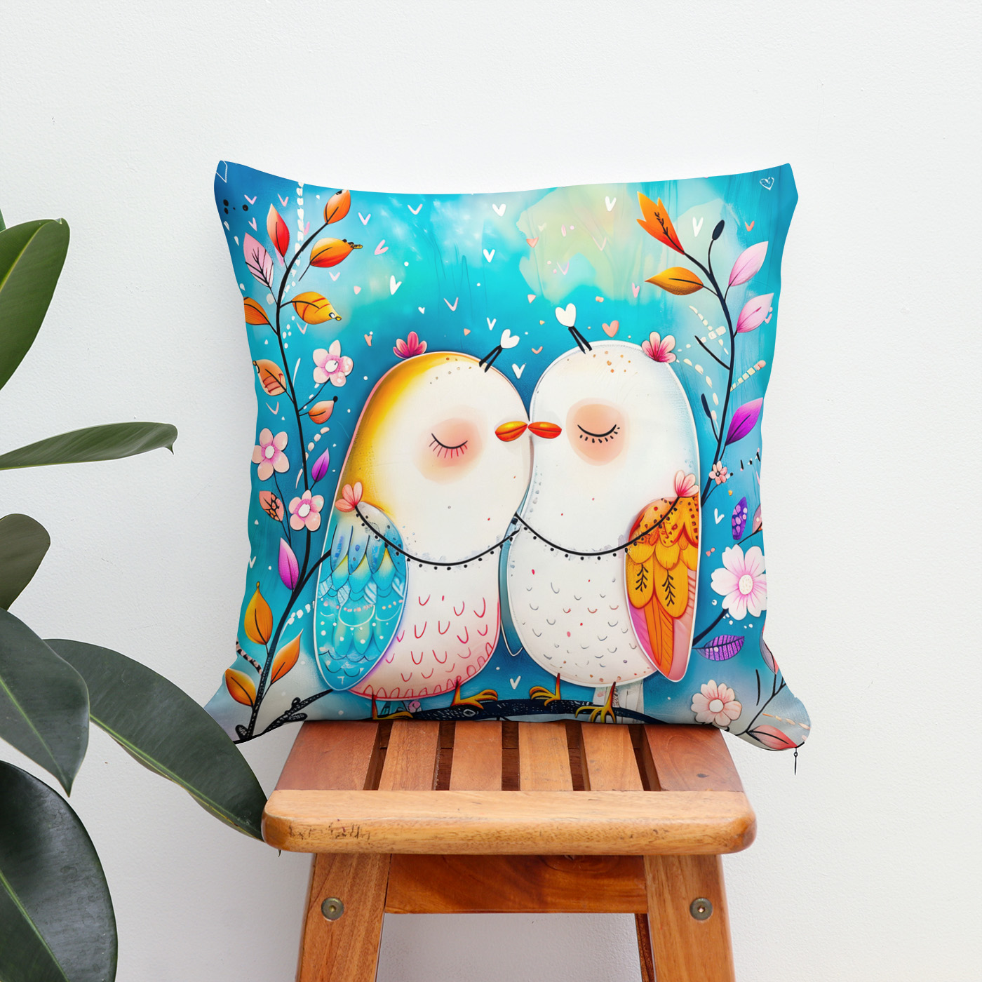 Kissen: Two Birds in Love on a Branch