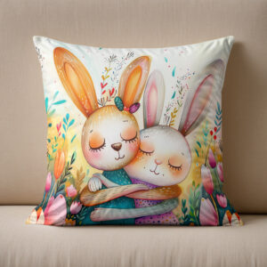 Kissen: Two Easter Bunnies in Tulip Field