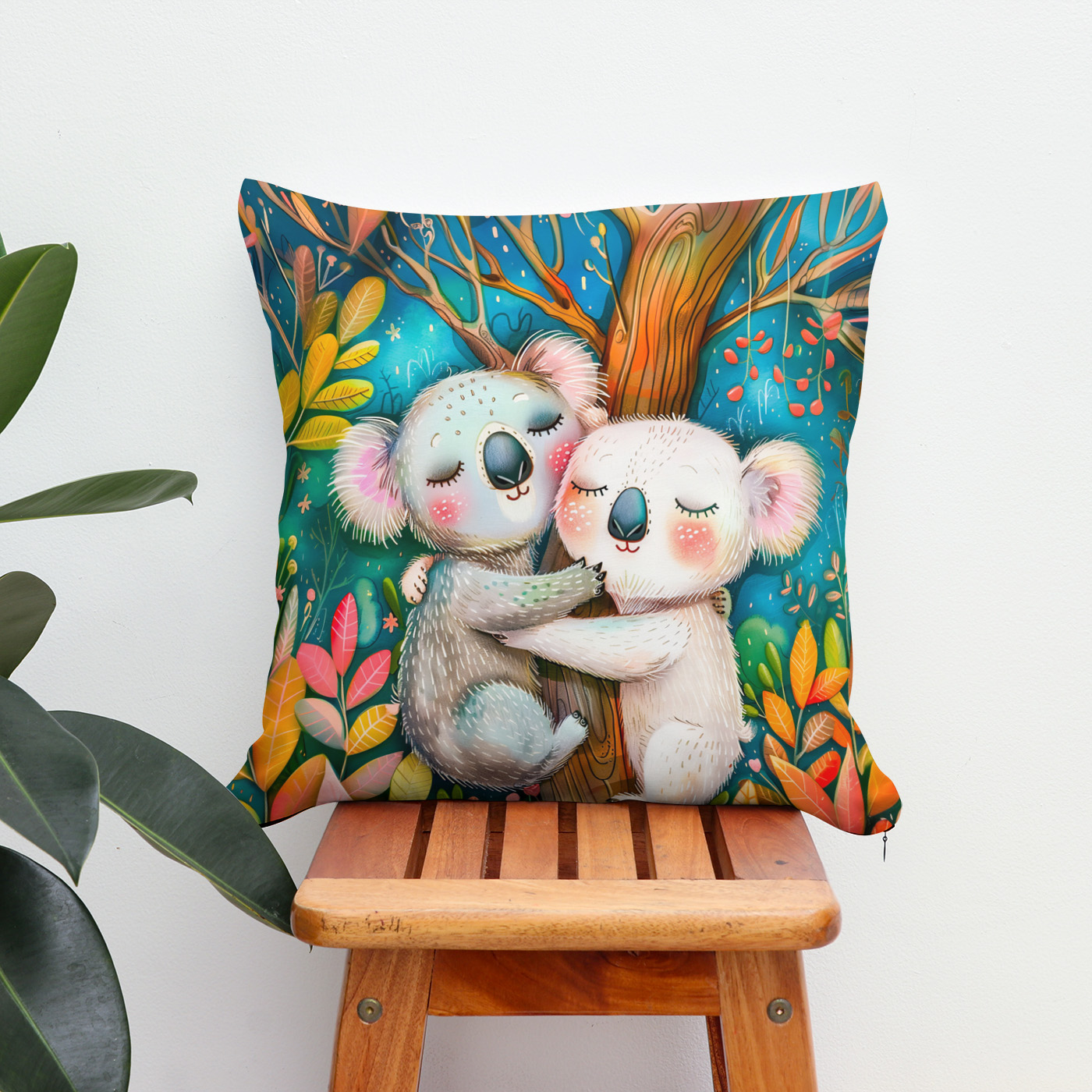 Kissen: Illustration of koalas hugging in eucalyptus forest - Image 2