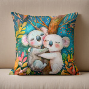 Kissen: Illustration of koalas hugging in eucalyptus forest