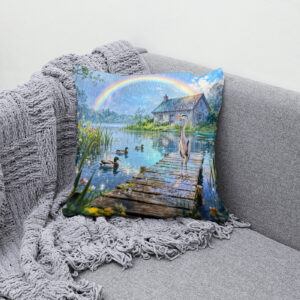 Kissen: Rainbow Cottage with Ducks, Heron and Forest Stream