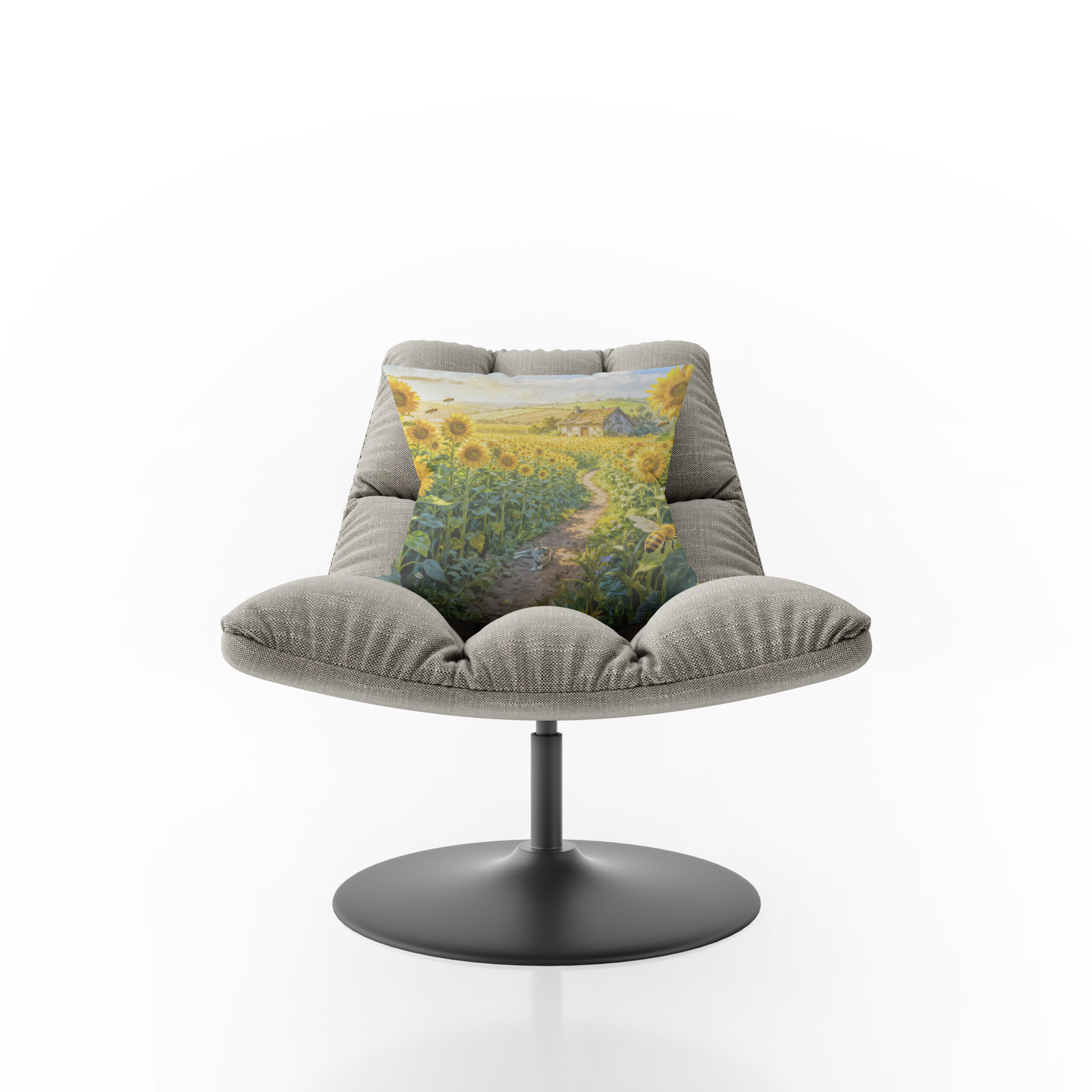 Kissen: Sunflower Path Cottage with Cat and Blossoming Meadow Artwork - Image 2