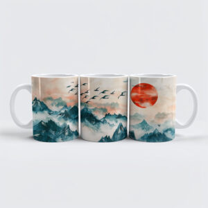 raxxa Premium-Tasse: Chinese Watercolor Birds Soaring over Mountains