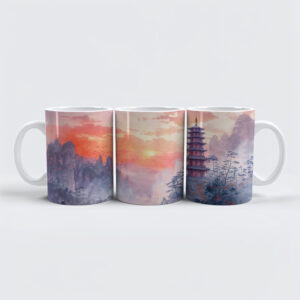 raxxa Premium-Tasse: Chinese Watercolor Temple at Evening Glow