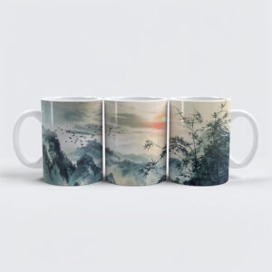 raxxa Premium-Tasse: Chinese Watercolor Bird Migration at Sunset