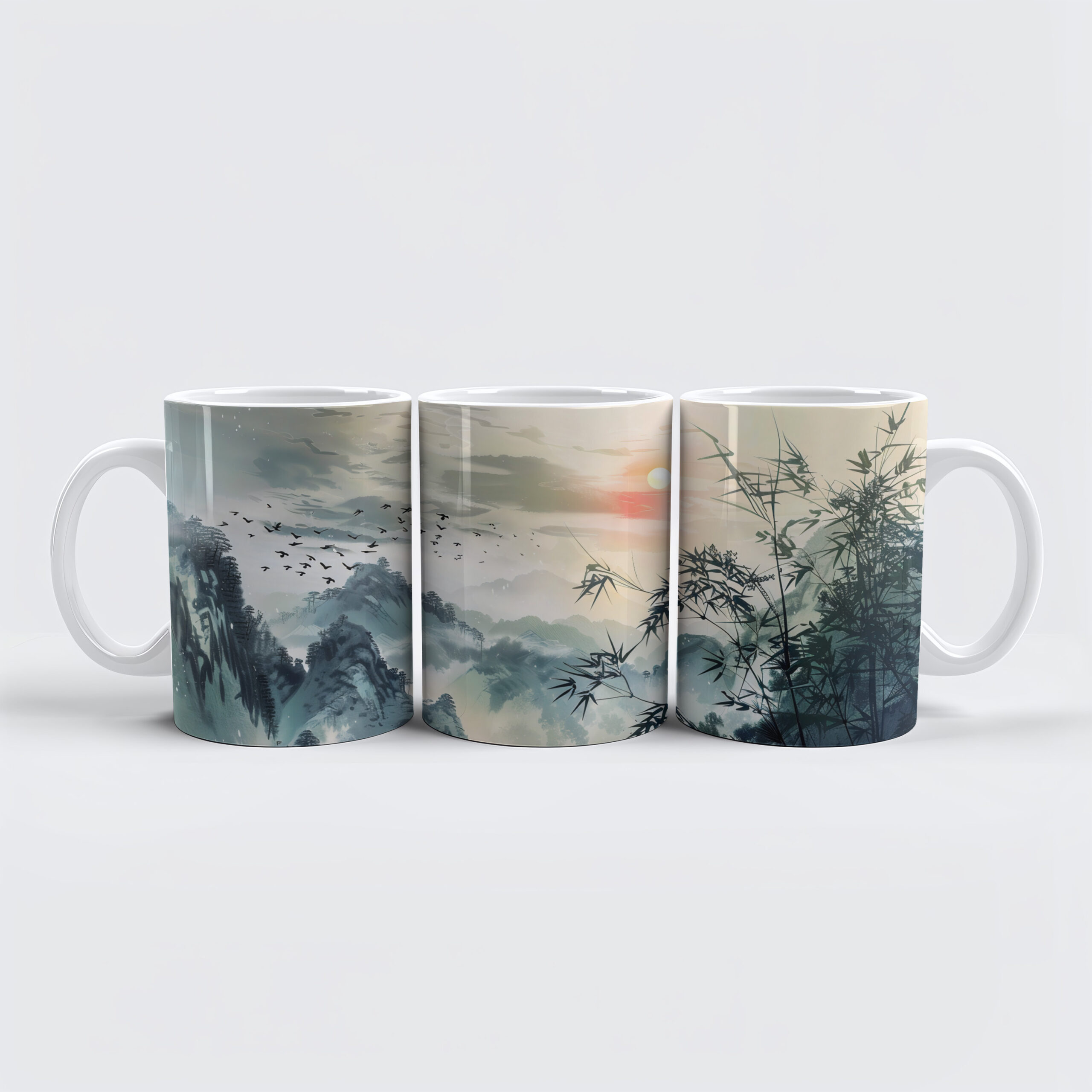 raxxa Premium-Tasse: Chinese Watercolor Bird Migration at Sunset