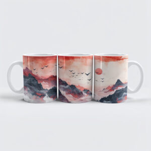 raxxa Premium-Tasse: Chinese Watercolor Birds Soaring over Mountains