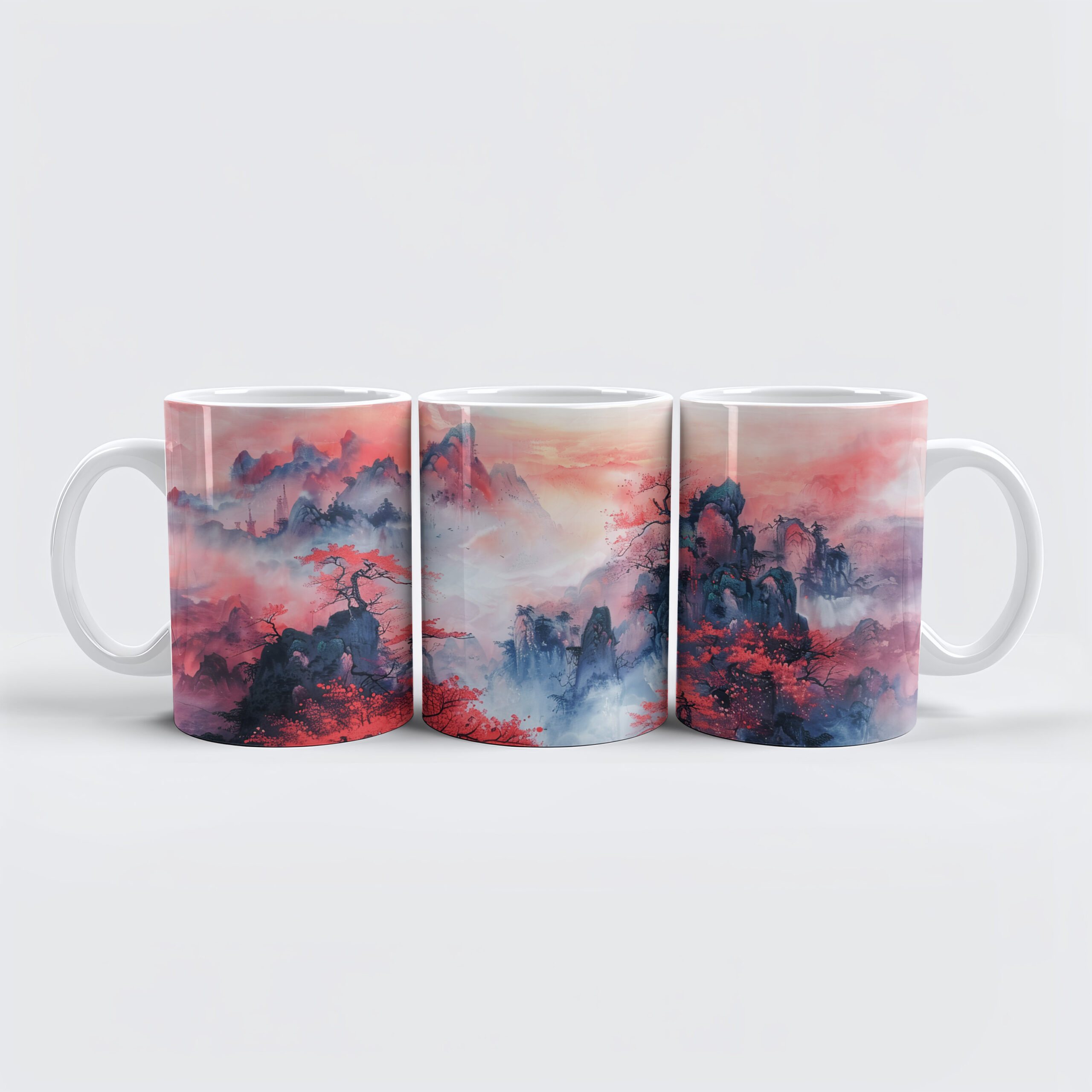 raxxa Premium-Tasse: Chinese Watercolor Autumn Mountains at Sunset