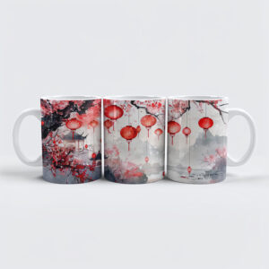 raxxa Premium-Tasse: Chinese Watercolor Lanterns and Blossoming Trees