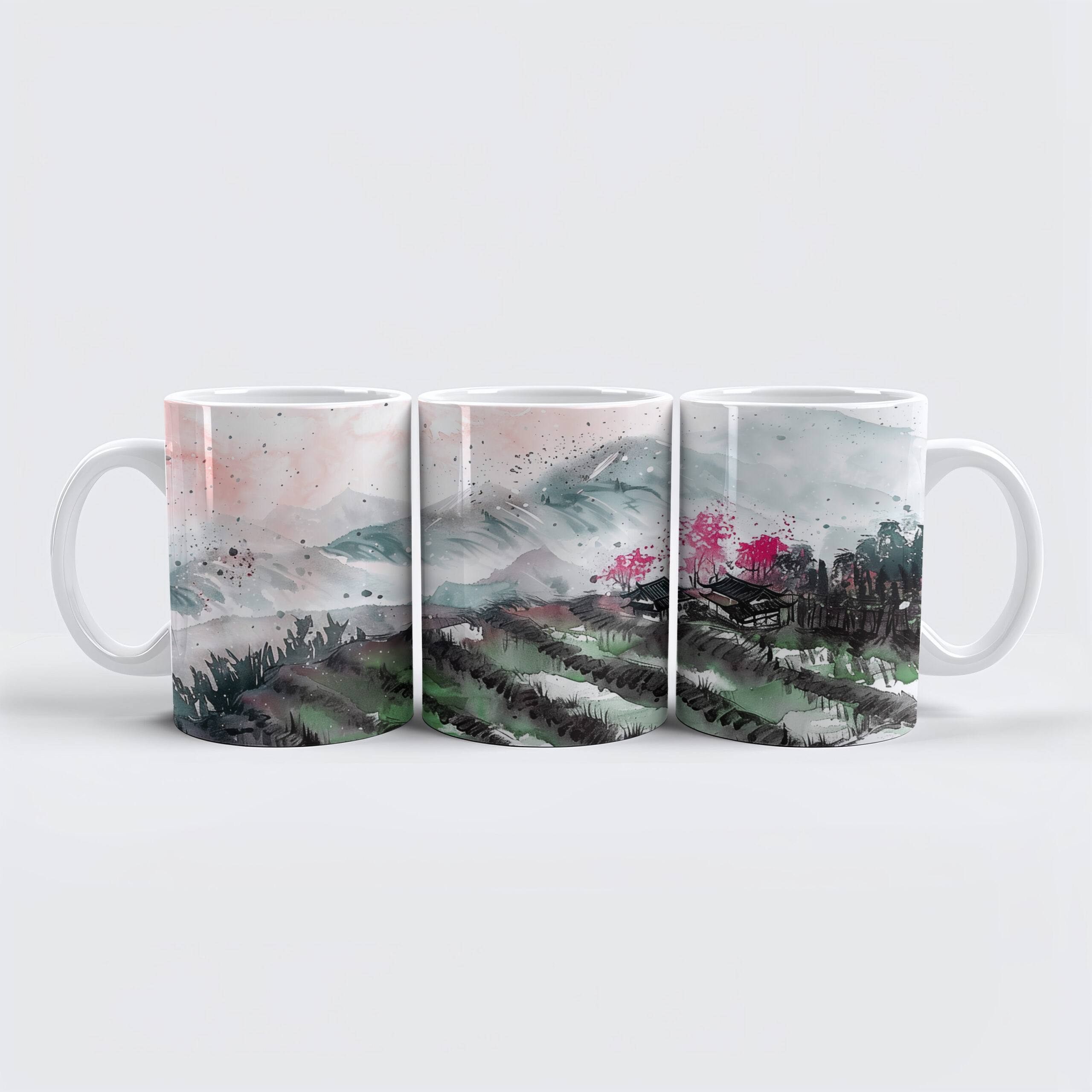 raxxa Premium-Tasse: Chinese Watercolor Serene Rice Terraces