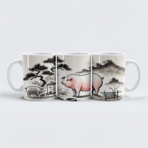 raxxa Premium-Tasse: Ink art of Content Pig in Pen with Garden