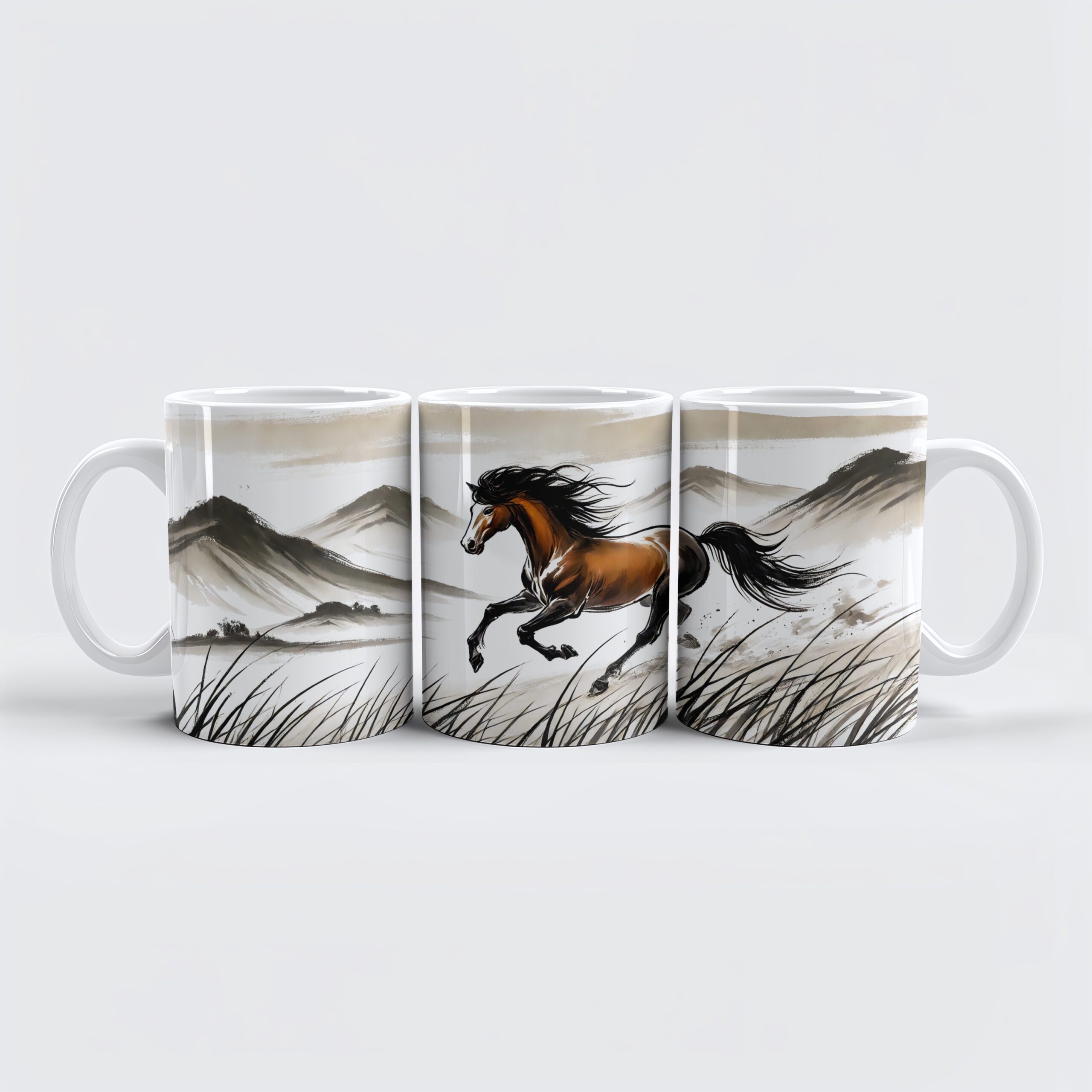 raxxa Premium-Tasse: Galloping Horse Across Pasture ink painting