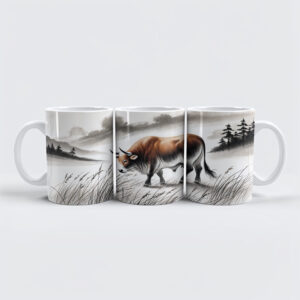 raxxa Premium-Tasse: China ink zodiac Strong Ox Grazing on Meadow