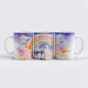 raxxa Premium-Tasse: Boho Watercolor Magical Unicorn Beneath Glowing Rainbow And Clouds