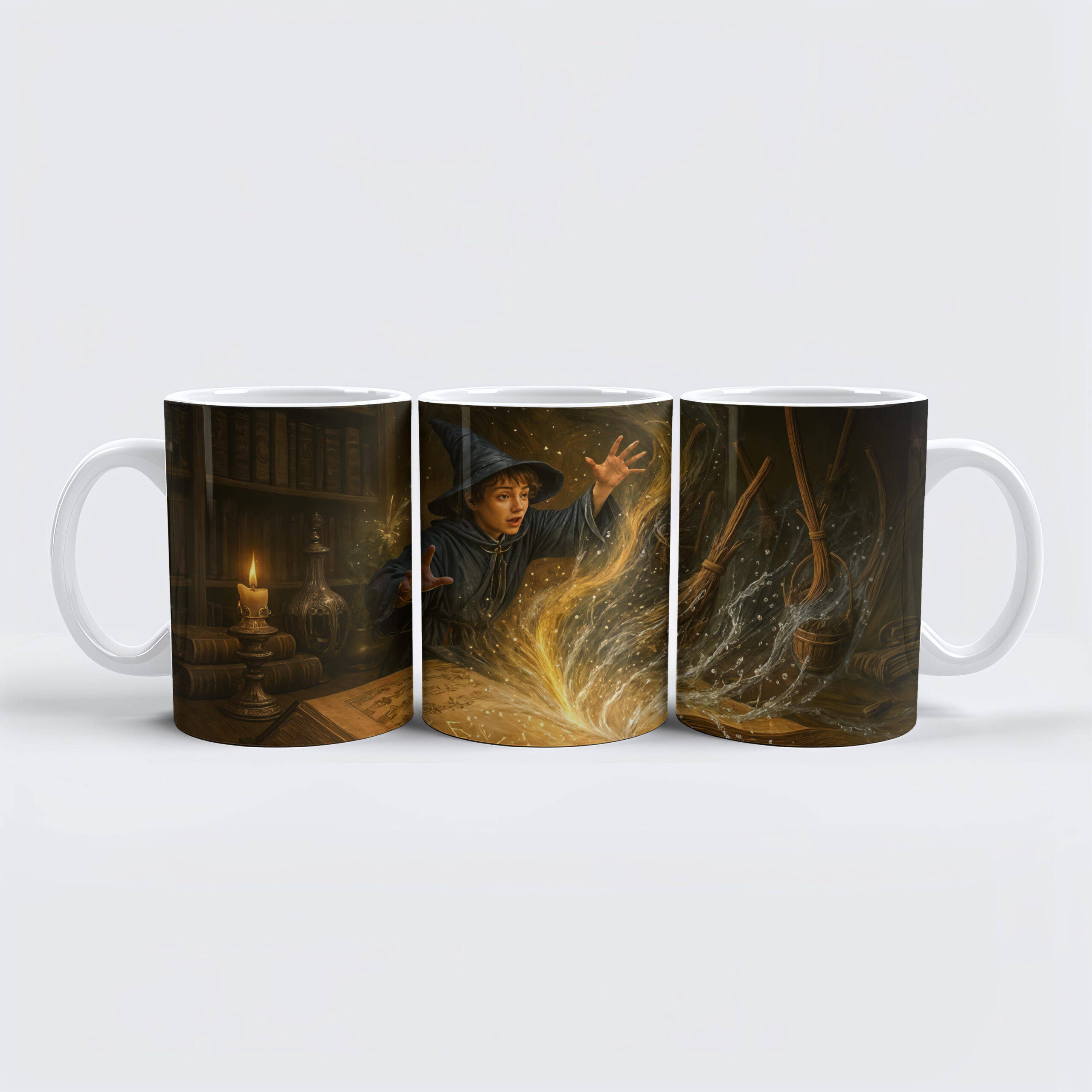raxxa Premium-Tasse: Young wizard with book fantasy illustration