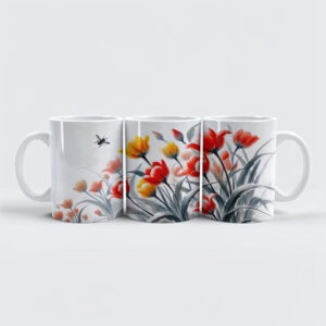 raxxa Premium-Tasse: Red and White Tulips Asian Ink Painting
