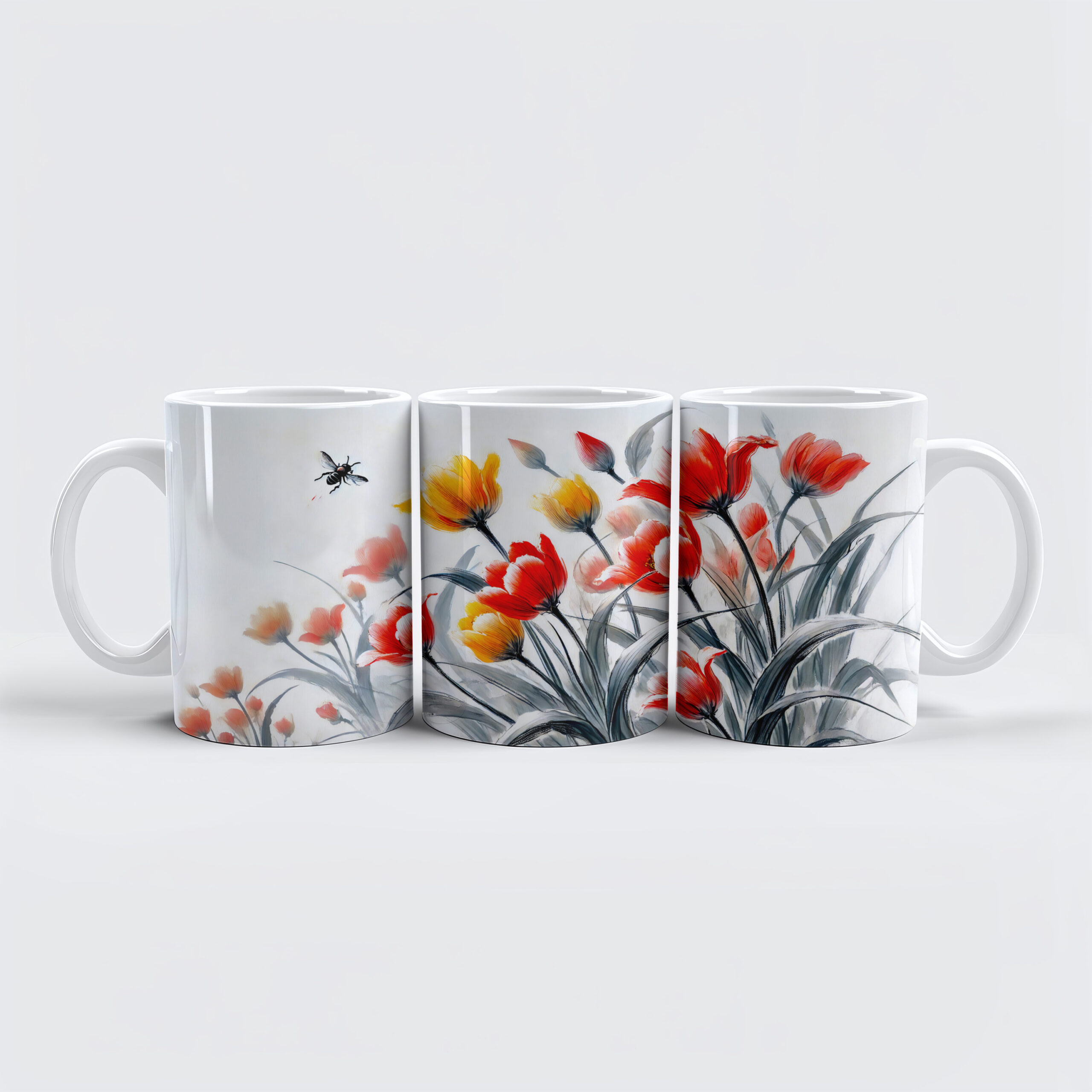 raxxa Premium-Tasse: Red and White Tulips Asian Ink Painting