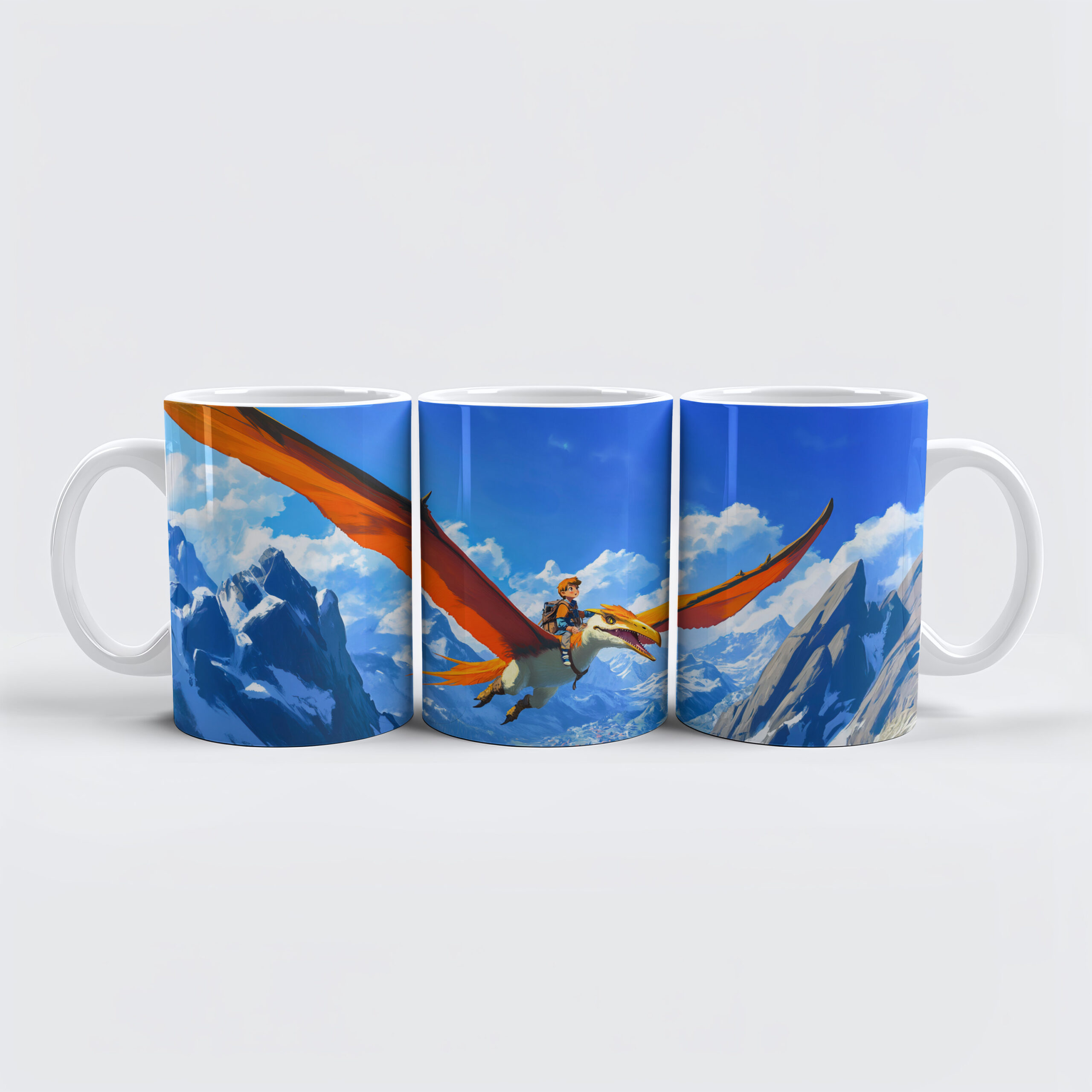 raxxa Premium-Tasse: Anime boy flying Pteranodon dinosaur Alps