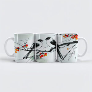 raxxa Premium-Tasse: Two Birds Perched on a Branch ink art