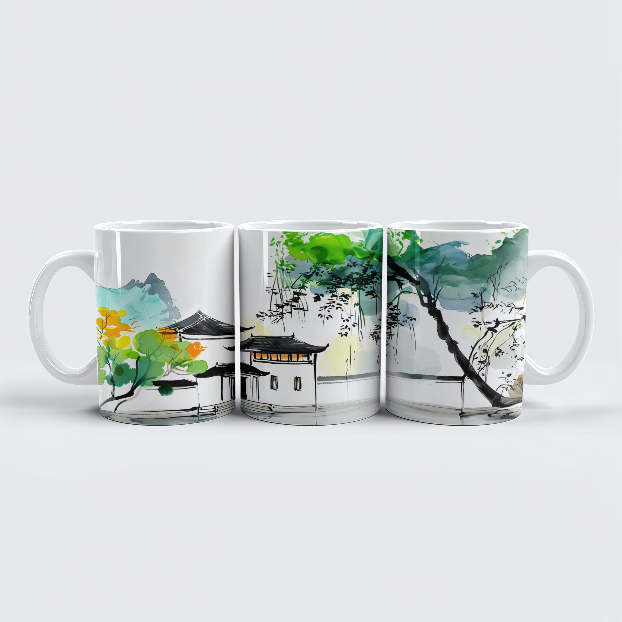 raxxa Premium-Tasse: Chinese Temple by a Lotus Pond