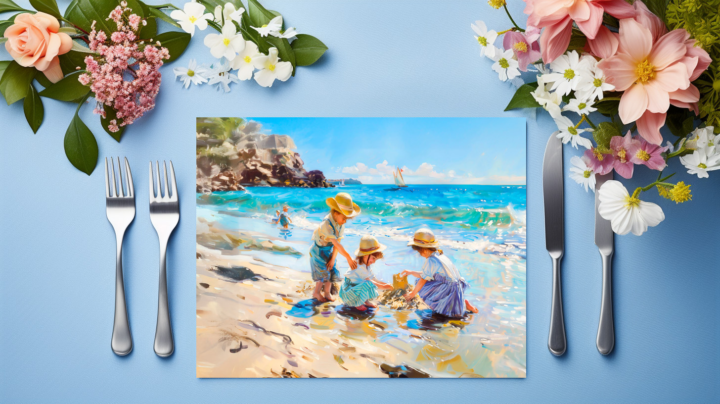 raxxa Premium-Tischset: Children Playing on the Beach Impressionist Art - Image 3