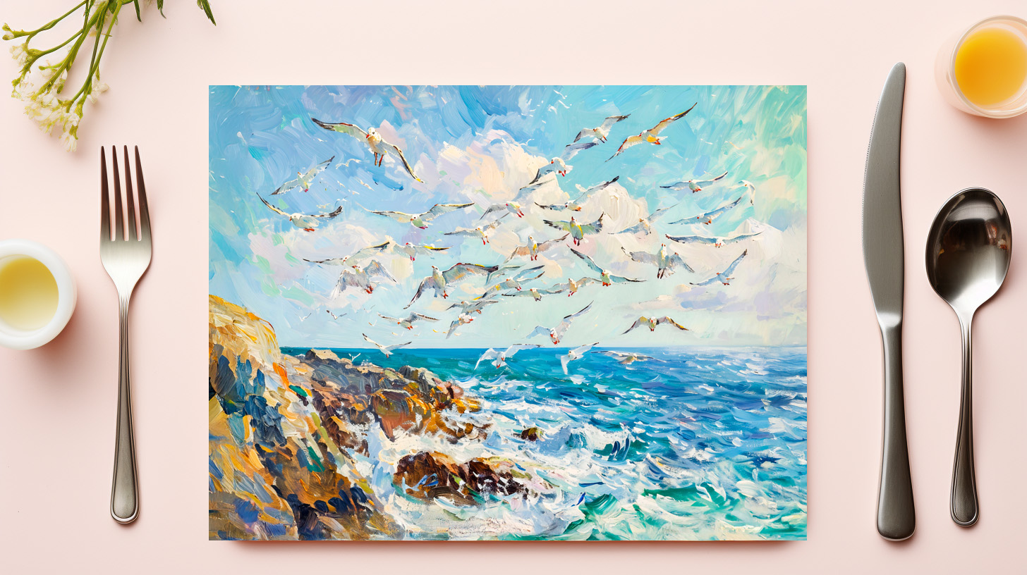 raxxa Premium-Tischset: Seagulls Over Waves Impressionist Ocean Scene – Image 3