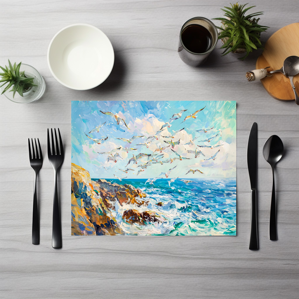 raxxa Premium-Tischset: Seagulls Over Waves Impressionist Ocean Scene