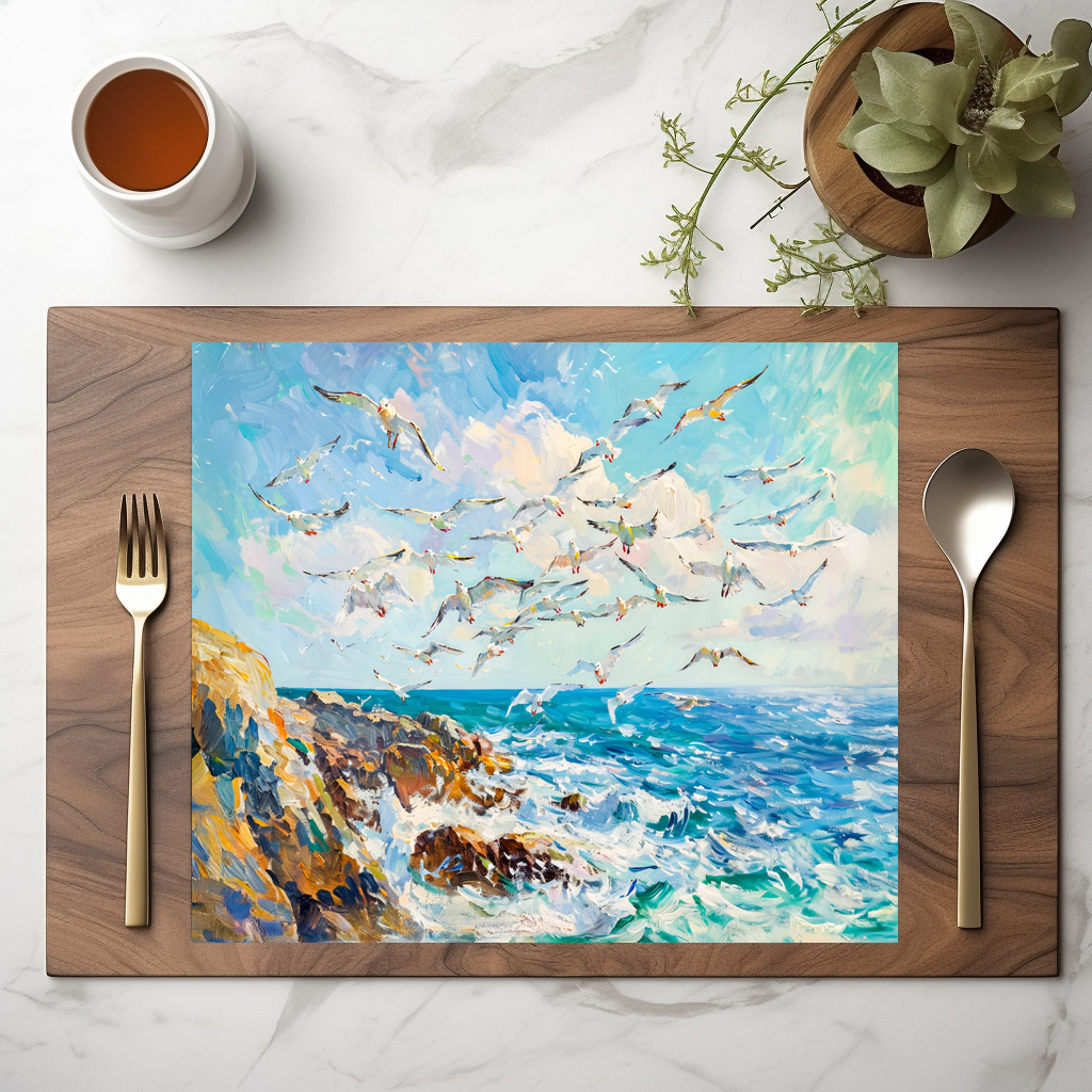 raxxa Premium-Tischset: Seagulls Over Waves Impressionist Ocean Scene – Image 2