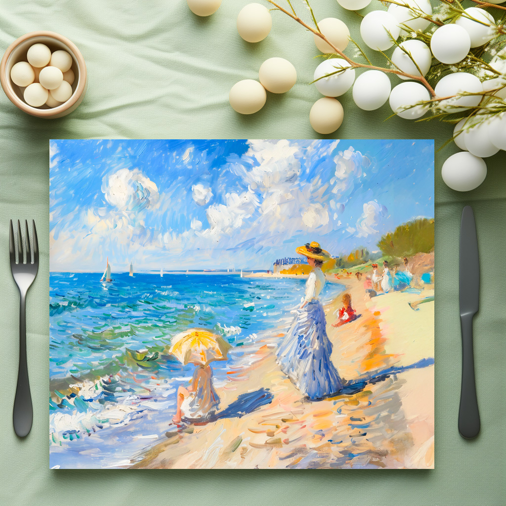 raxxa Premium-Tischset: Woman with Parasol at the Beach Impressionism - Image 3