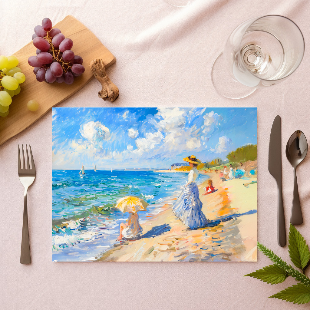 raxxa Premium-Tischset: Woman with Parasol at the Beach Impressionism
