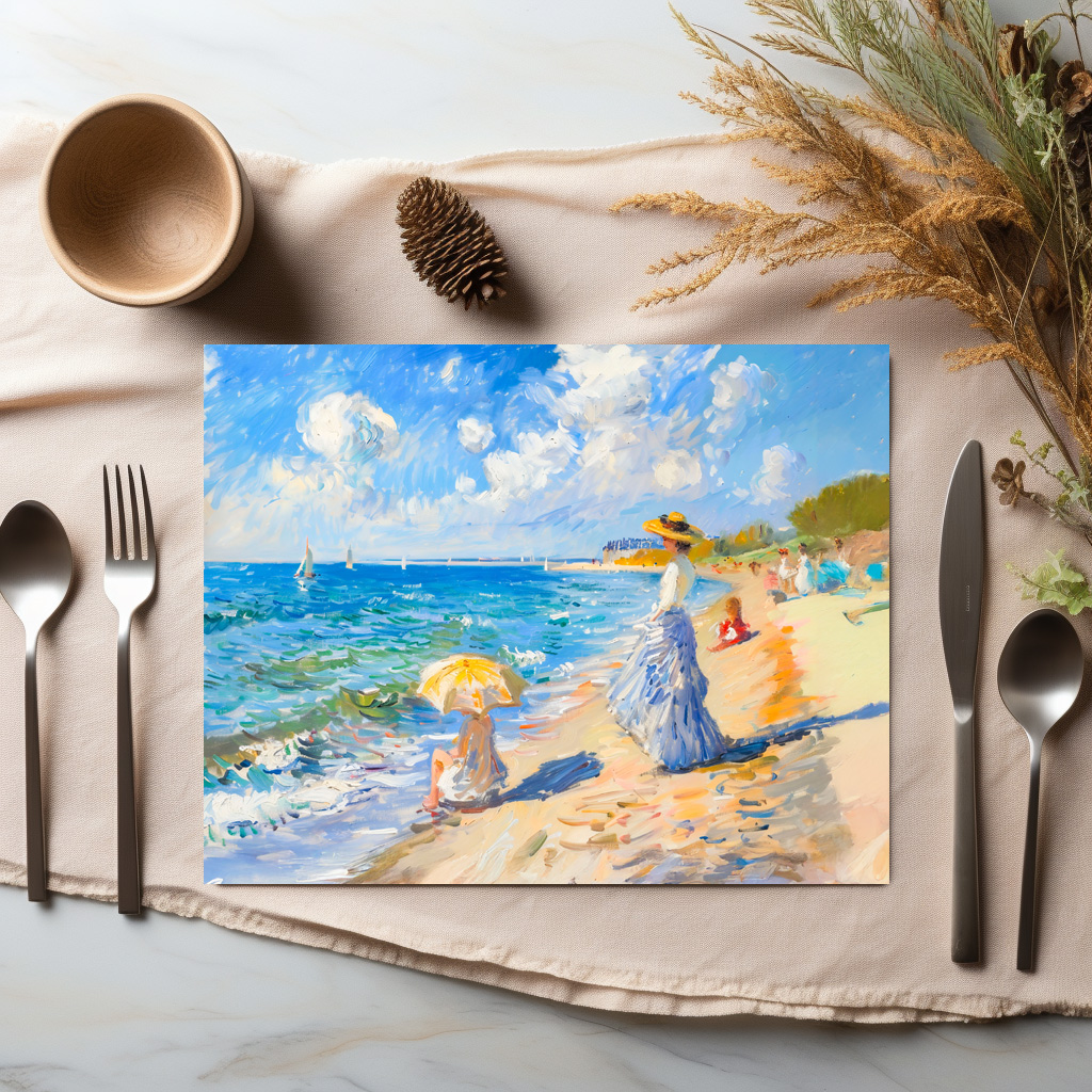 raxxa Premium-Tischset: Woman with Parasol at the Beach Impressionism - Image 2