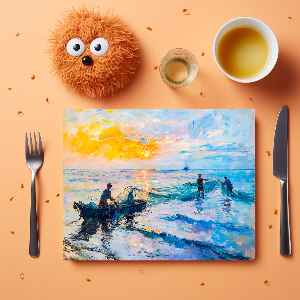 raxxa Premium-Tischset: Fishermen at Sunset Impressionist Coastal Scene