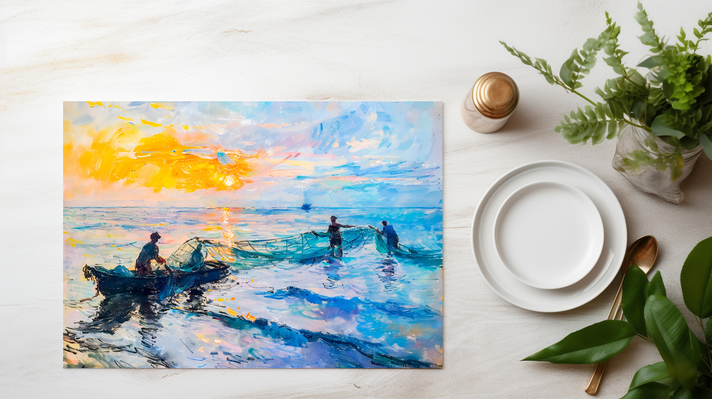 raxxa Premium-Tischset: Fishermen at Sunset Impressionist Coastal Scene – Image 2