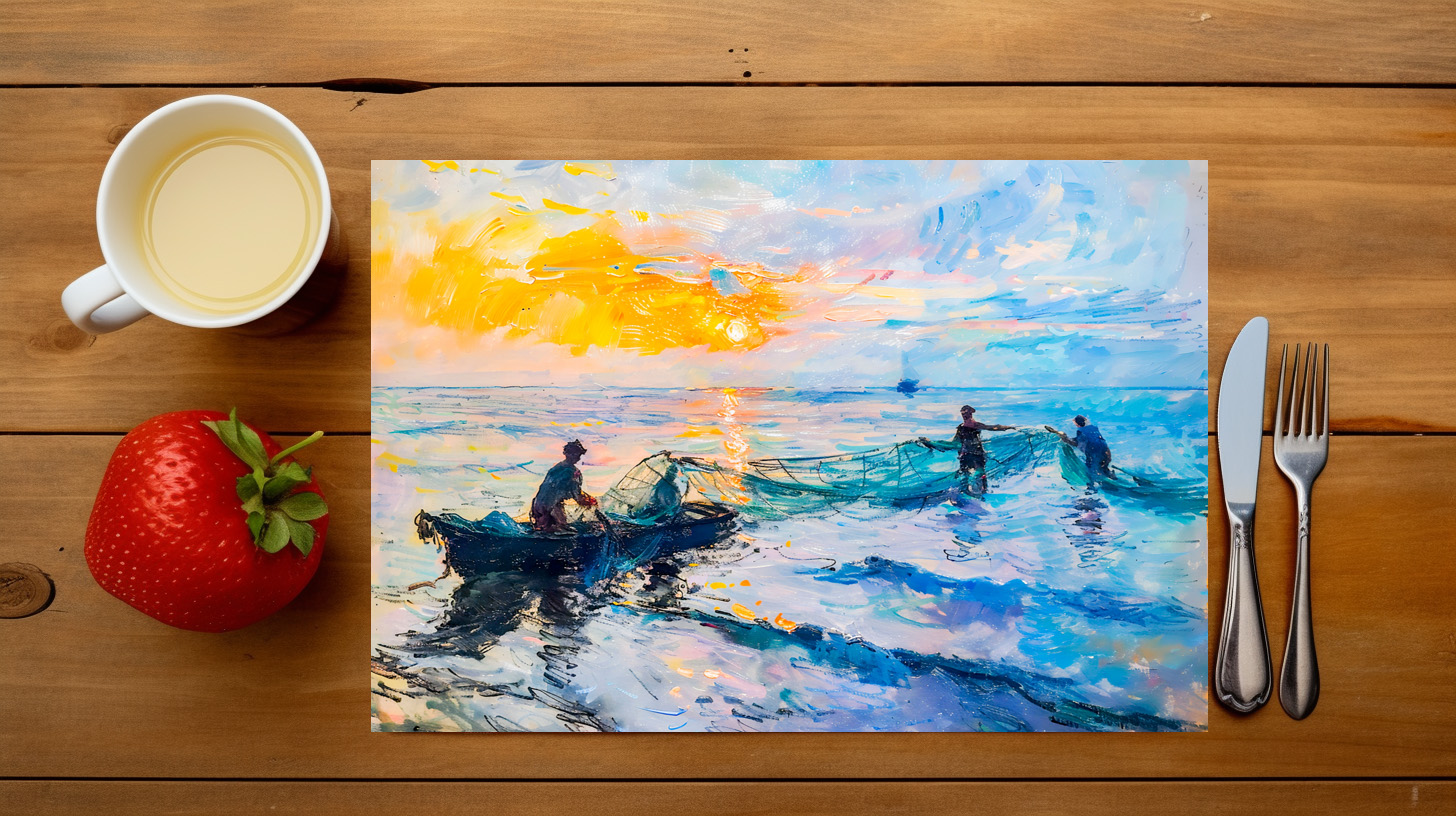 raxxa Premium-Tischset: Fishermen at Sunset Impressionist Coastal Scene – Image 3