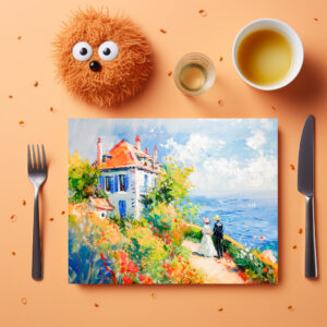 raxxa Premium-Tischset: Coastal House with Flowers Impressionist Seascape