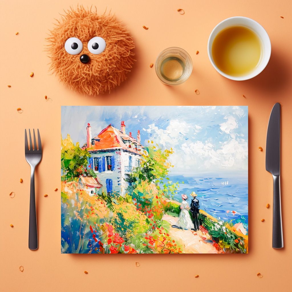 raxxa Premium-Tischset: Coastal House with Flowers Impressionist Seascape