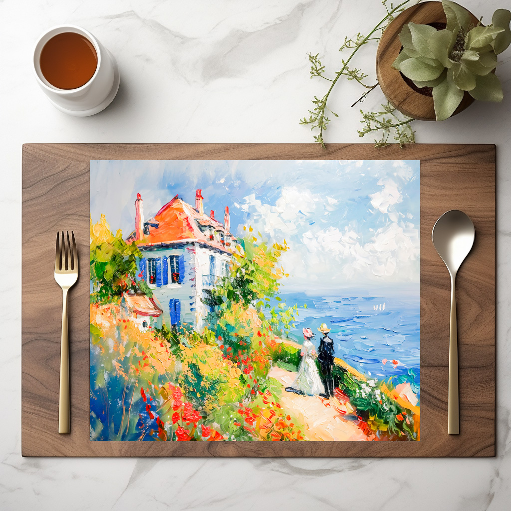 raxxa Premium-Tischset: Coastal House with Flowers Impressionist Seascape – Image 2