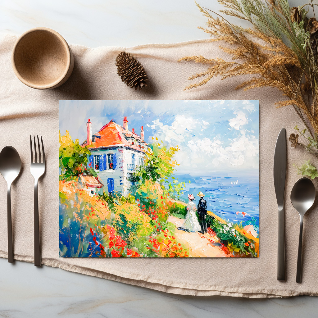 raxxa Premium-Tischset: Coastal House with Flowers Impressionist Seascape – Image 3