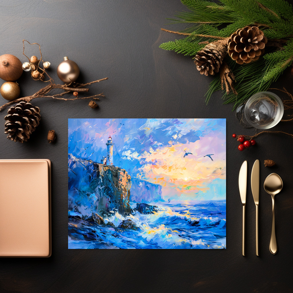 raxxa Premium-Tischset: Lighthouse on Rocky Coast Impressionist Seascape - immagine 2