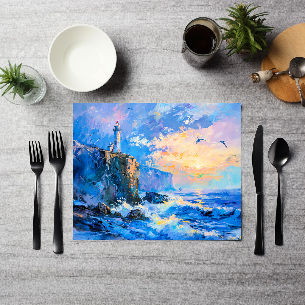 raxxa Premium-Tischset: Lighthouse on Rocky Coast Impressionist Seascape
