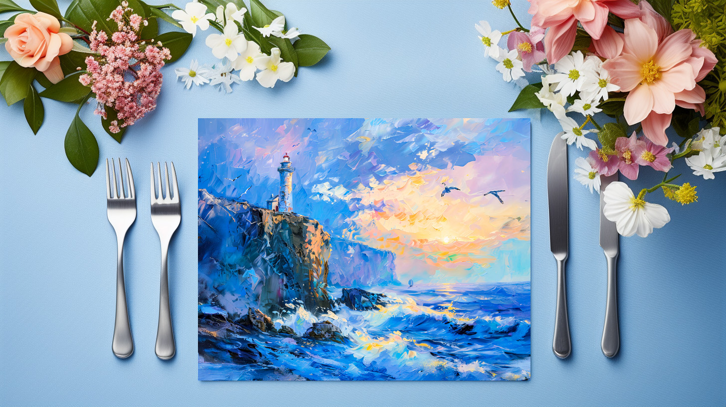 raxxa Premium-Tischset: Lighthouse on Rocky Coast Impressionist Seascape - immagine 3