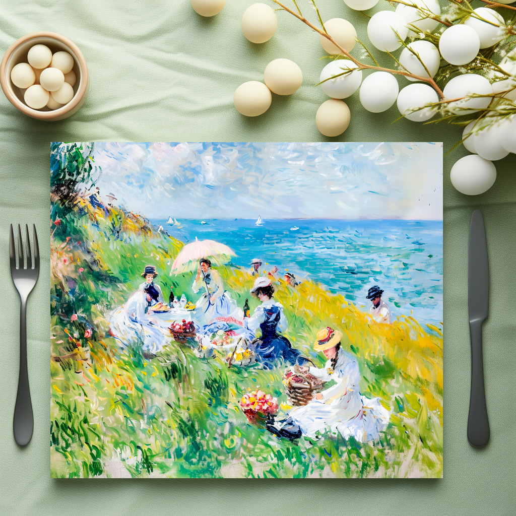 raxxa Premium-Tischset: Picnic by the Sea Impressionist Artwork