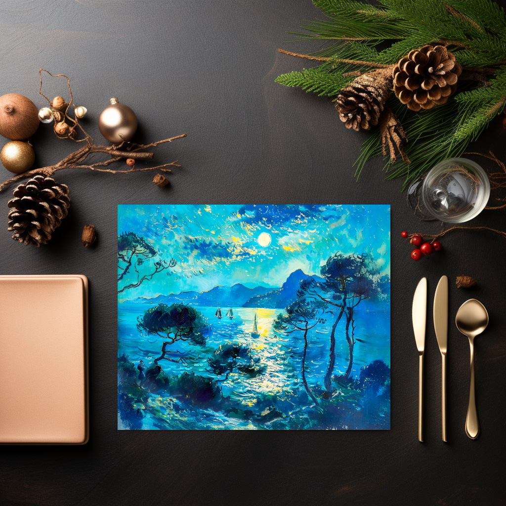 raxxa Premium-Tischset: Moonlit Bay with Boats Impressionist Nocturne - Imagen 2