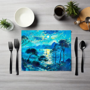 raxxa Premium-Tischset: Moonlit Bay with Boats Impressionist Nocturne