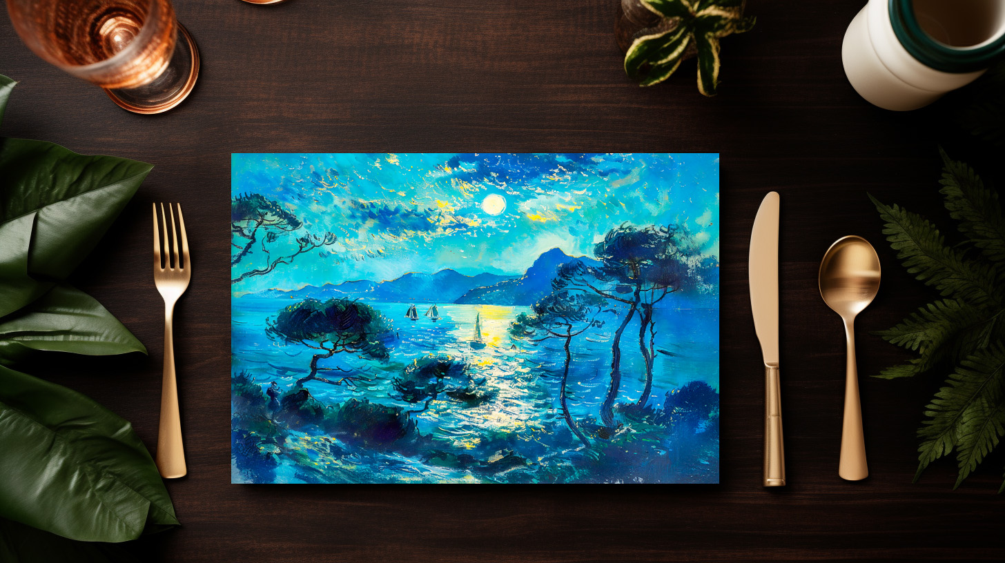 raxxa Premium-Tischset: Moonlit Bay with Boats Impressionist Nocturne - Imagen 3
