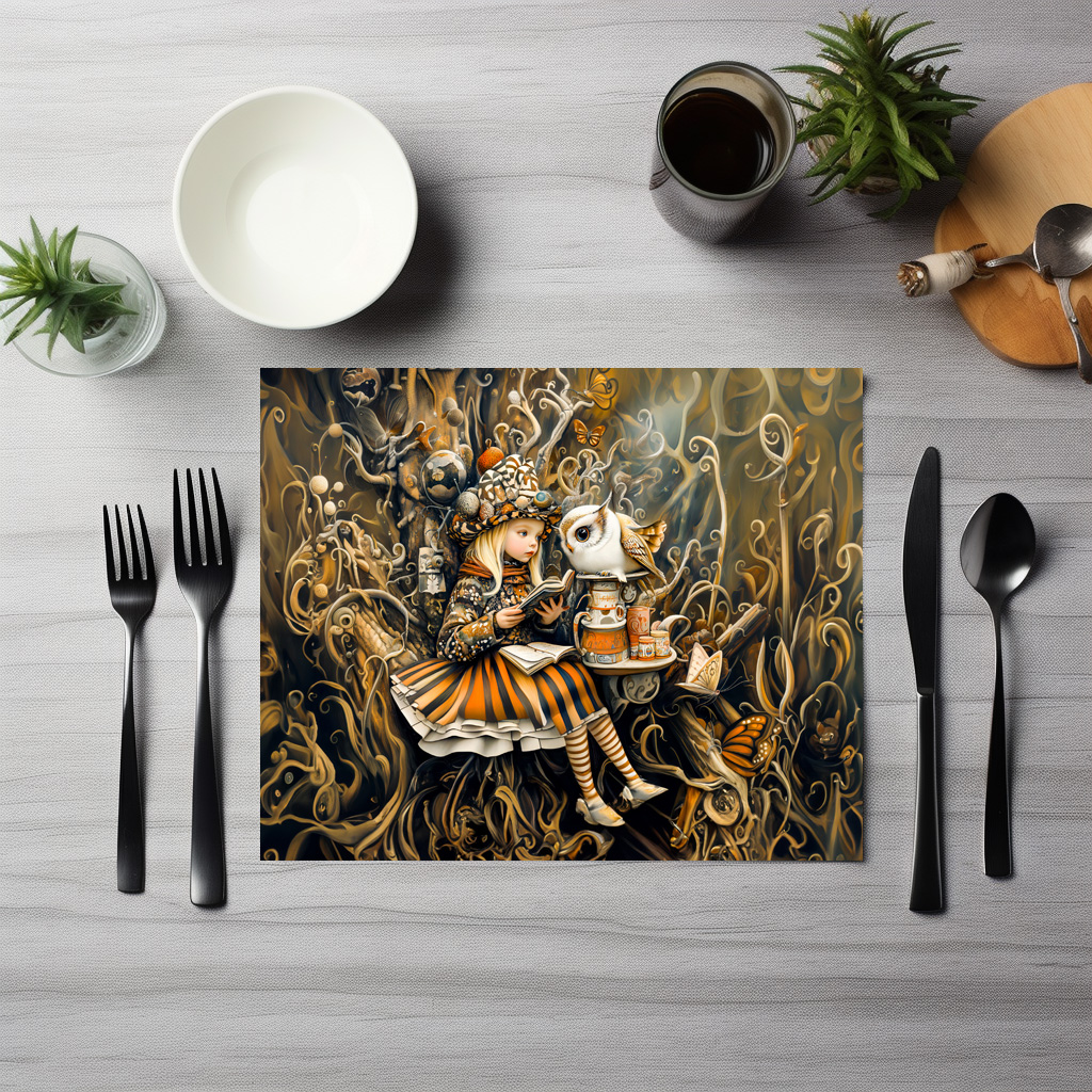 raxxa Premium-Tischset: Little Girl with Owl in a Tree Root House – Bild 3